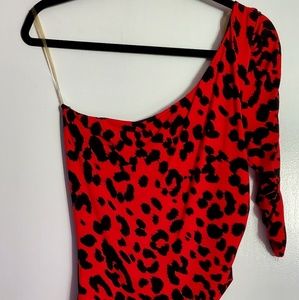 Red & Black Leopard Dress w/ Lace Peekaboo Detail